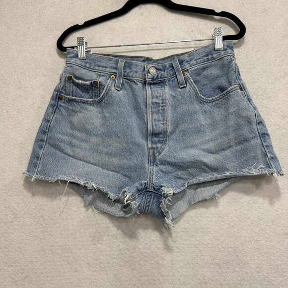Levis 501 Shorts Womens 29 High Rise Denim Cutoff Distressed Button Fly Vintage - Picture 1 of 10